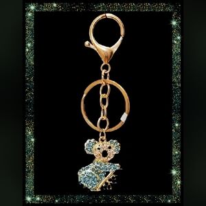 Gold Tone and Blue Rhinestone Koala Bear Keychain & Purse Charm
